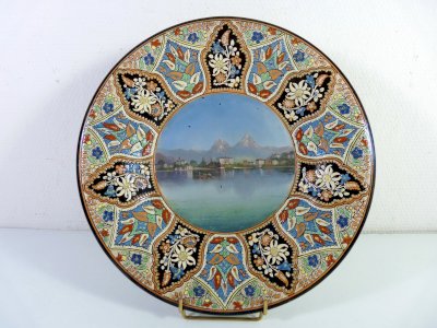 Rare Swiss Plate THOUNE 19th century hand-painted decor D - 34.5 cm