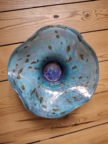 Rare grande coupe en verre Jean-Michel Operto signée de 23 cm