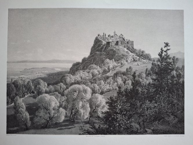 Rare Gravure vue de Allinges Haute Savoie à côté de Thonon original de 1866 très bon état