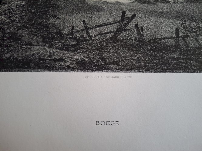 Rare Gravure vue de Boege Haute Savoie à côté de Annemasse original de 1866 très bon état