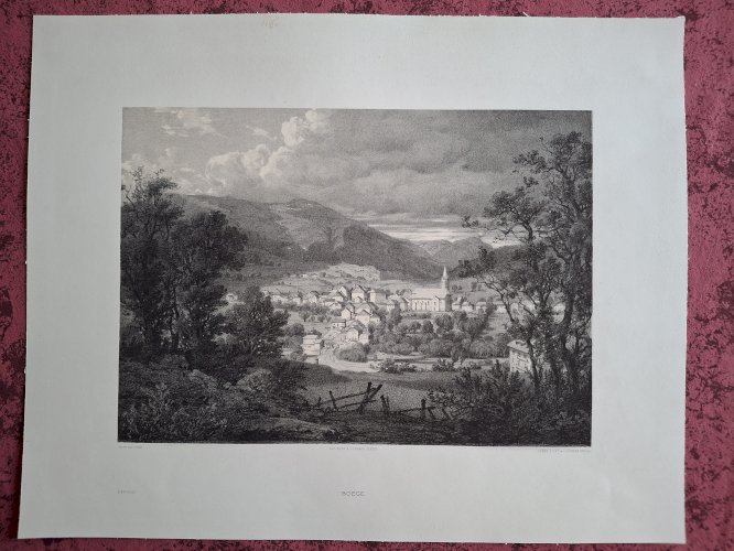 Rare Gravure vue de Boege Haute Savoie à côté de Annemasse original de 1866 très bon état