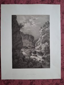 Rare Gravure vue de la vallée de la Dranse à côté de Thonon Haute Savoie original de 1866 très bon état
