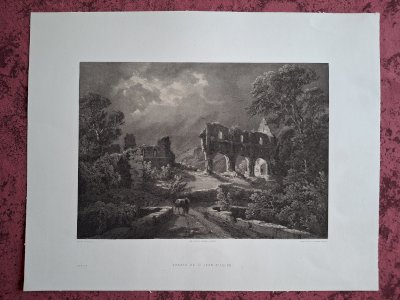 Rare Gravure vue de l'abbaye de Saint Jean d'Aulps entre Thonon et Morzine Haute Savoie original de 1866 très bon état