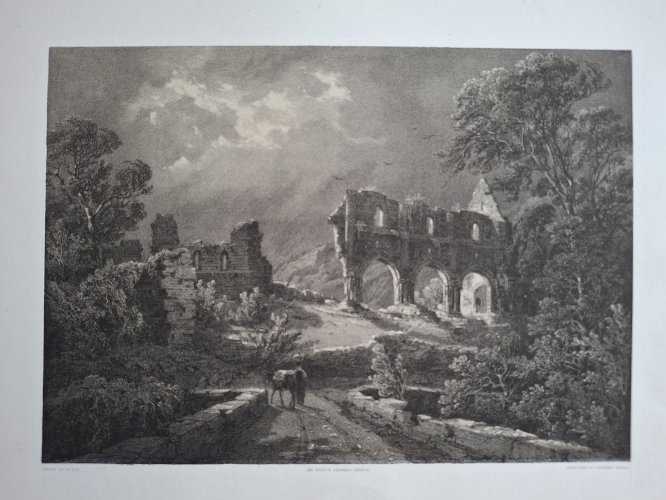 Rare Gravure vue de l'abbaye de Saint Jean d'Aulps entre Thonon et Morzine Haute Savoie original de 1866 très bon état
