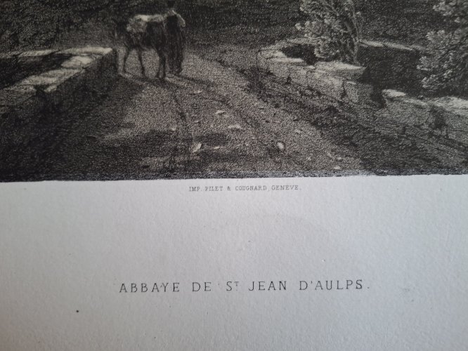 Rare Gravure vue de l'abbaye de Saint Jean d'Aulps entre Thonon et Morzine Haute Savoie original de 1866 très bon état
