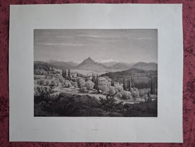 Rare Gravure vue de Mornex Haute Savoie à côté de Annemasse original de 1866 très bon état