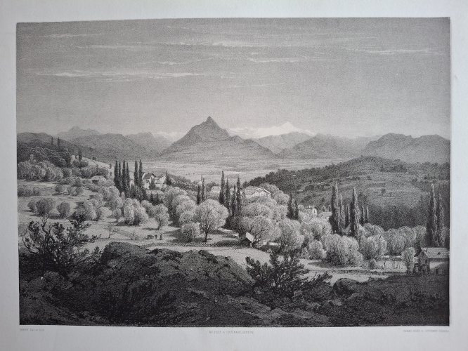 Rare Gravure vue de Mornex Haute Savoie à côté de Annemasse original de 1866 très bon état