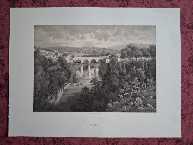 Rare Gravure vue de Rumilly Haute Savoie original de 1866 très bon état