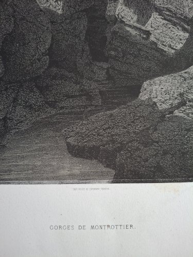Rare Gravure vue des gorges de Montrottier près de Annecy Haute Savoie original de 1866 très bon état