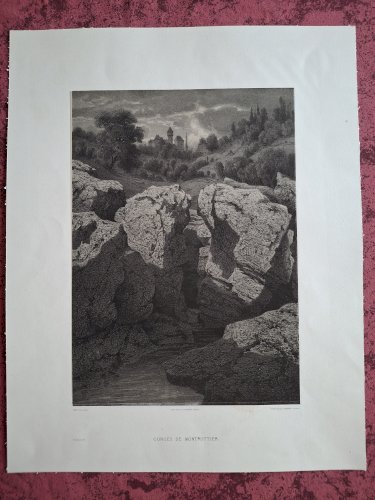 Rare Gravure vue des gorges de Montrottier près de Annecy Haute Savoie original de 1866 très bon état