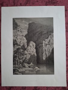 Rare Gravure vue des gorges du Fier près de Annecy Haute Savoie original de 1866 très bon état