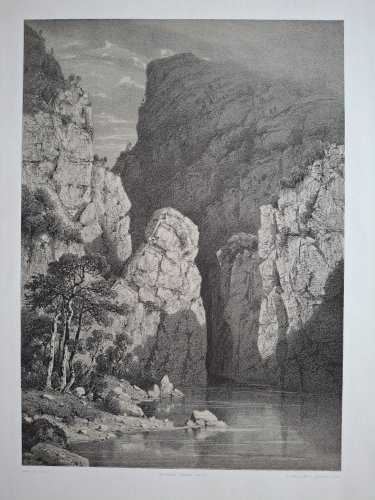 Rare Gravure vue des gorges du Fier près de Annecy Haute Savoie original de 1866 très bon état