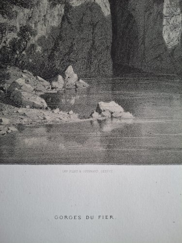 Rare Gravure vue des gorges du Fier près de Annecy Haute Savoie original de 1866 très bon état