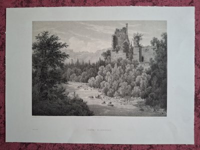 Rare Gravure vue du château de Boringes près de Annemasse Haute Savoie original de 1866 très bon état