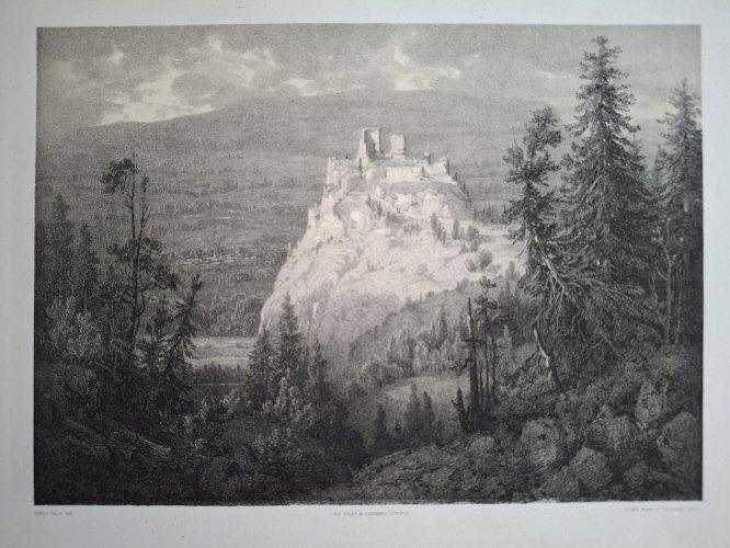 Rare Gravure vue du château de Faucigny près de Annemasse Haute Savoie original de 1866 très bon état
