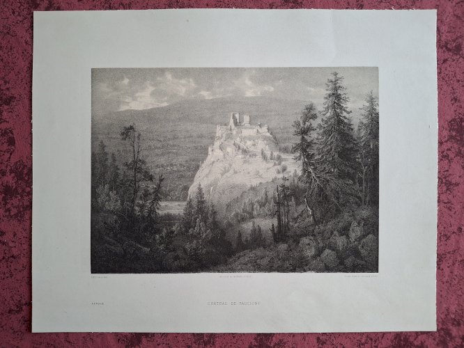 Rare Gravure vue du château de Faucigny près de Annemasse Haute Savoie original de 1866 très bon état
