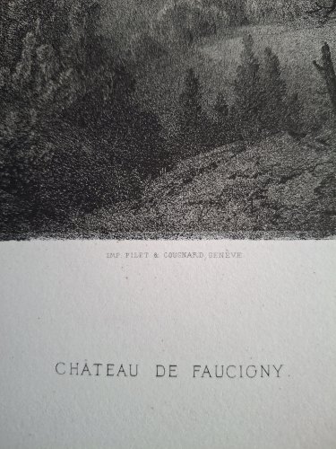 Rare Gravure vue du château de Faucigny près de Annemasse Haute Savoie original de 1866 très bon état