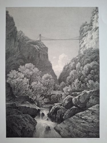 Rare Gravure vue du pont et des bains de la Caille près de Annecy Haute Savoie original de 1866 très bon état