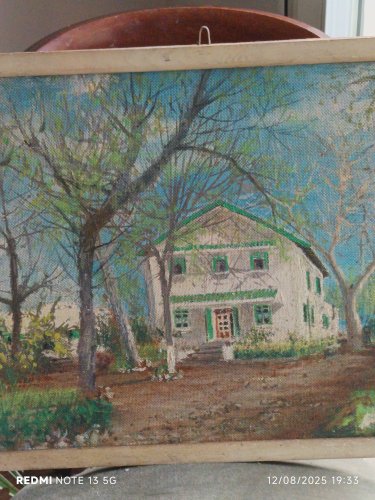 rare huile sur panneau représentant l'Hotel La Frenaie à Sefrou 1930
