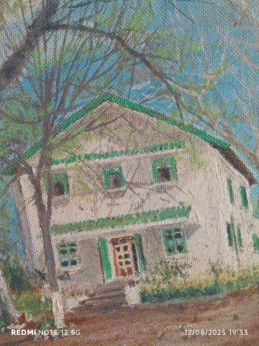 rare huile sur panneau représentant l'Hotel La Frenaie à Sefrou 1930