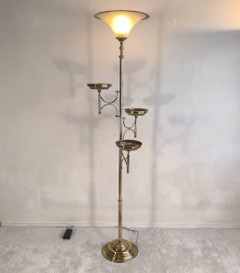 ✨? Rare Lampadaire vintage postmoderne en laiton doré – 3 soucoupes – 183 cm ? ✨ 