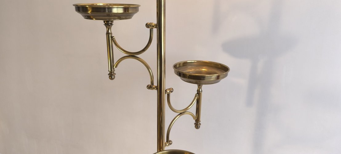 ✨? Rare Lampadaire vintage postmoderne en laiton doré – 3 soucoupes – 183 cm ? ✨ 
