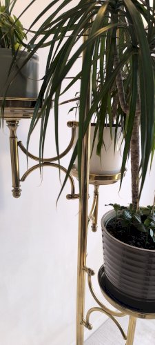 ✨? Rare Lampadaire vintage postmoderne en laiton doré – 3 soucoupes – 183 cm ? ✨ 
