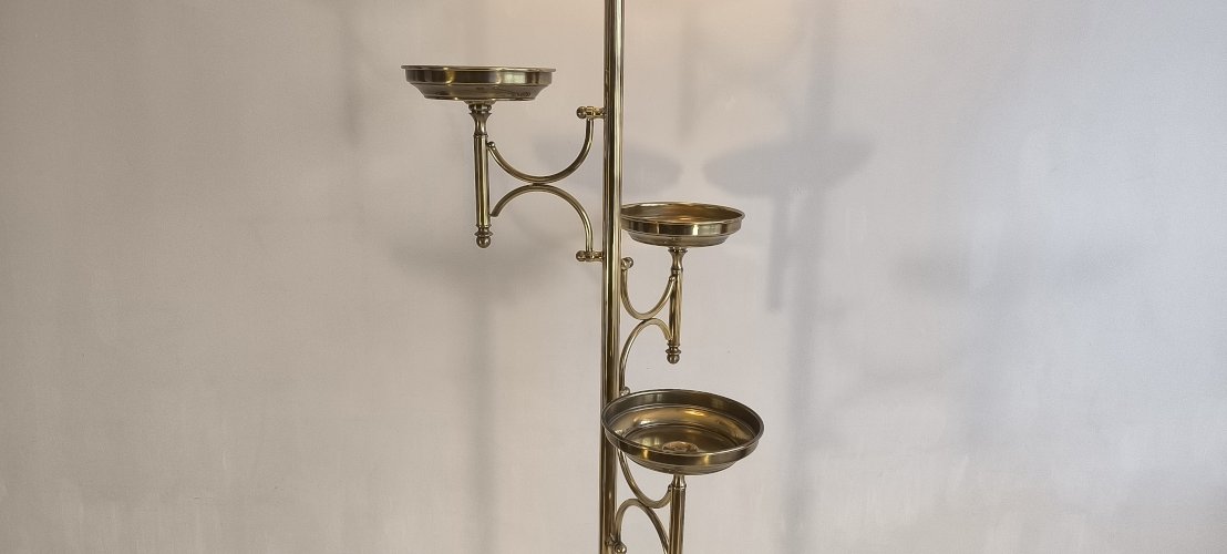 ✨? Rare Lampadaire vintage postmoderne en laiton doré – 3 soucoupes – 183 cm ? ✨ 