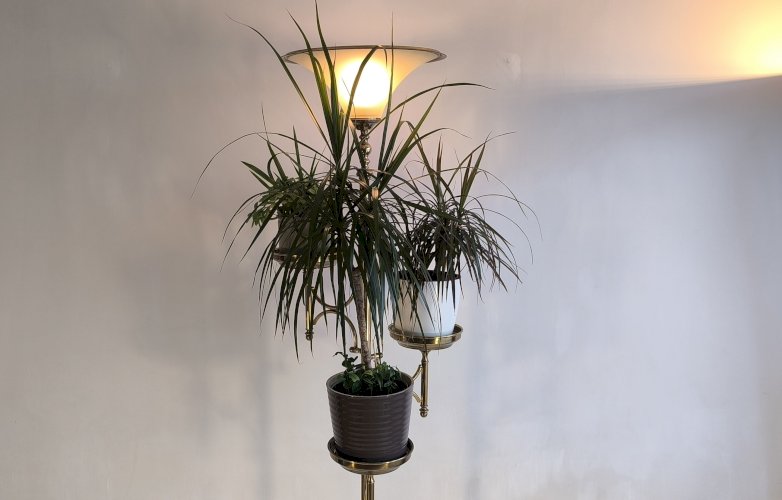 ✨? Rare Lampadaire vintage postmoderne en laiton doré – 3 soucoupes – 183 cm ? ✨ 