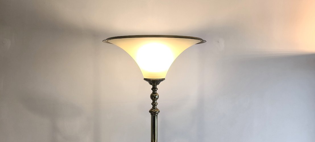 ✨? Rare Lampadaire vintage postmoderne en laiton doré – 3 soucoupes – 183 cm ? ✨ 