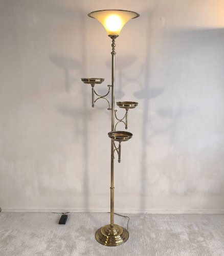 ✨? Rare Lampadaire vintage postmoderne en laiton doré – 3 soucoupes – 183 cm ? ✨ 