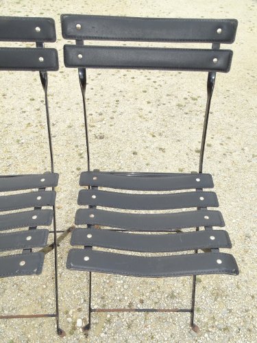 *RARE LOT DE TROIS CHAISES PLIANTES EN CUIR DU PAQUEBOT FRANCE 1960