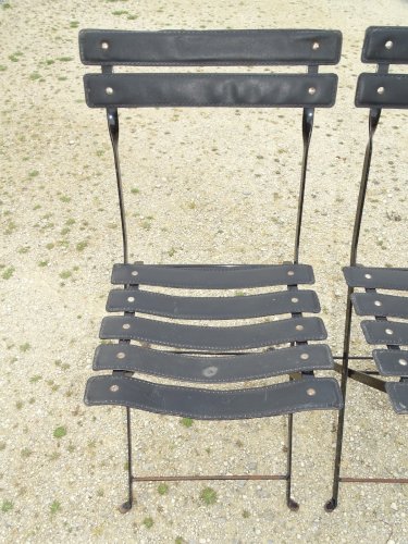 *RARE LOT DE TROIS CHAISES PLIANTES EN CUIR DU PAQUEBOT FRANCE 1960