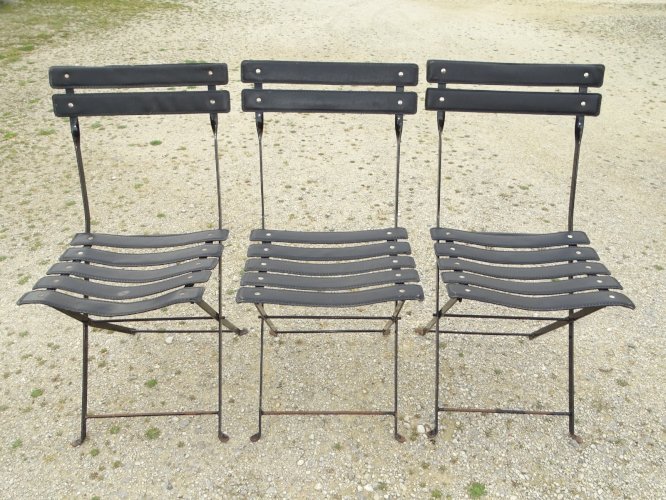 *RARE LOT DE TROIS CHAISES PLIANTES EN CUIR DU PAQUEBOT FRANCE 1960