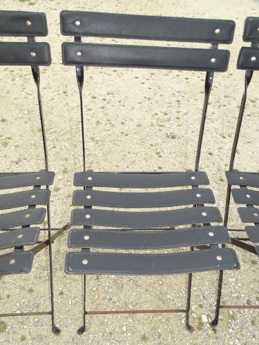 *RARE LOT DE TROIS CHAISES PLIANTES EN CUIR DU PAQUEBOT FRANCE 1960