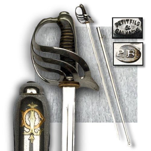 ✔RARE & LUXUEUX SABRE DOFFICIER FRANCAIS,  PETIT FILS & BAILHACHE  MONOGRAMME EN OR, XIX, ORIGINAL