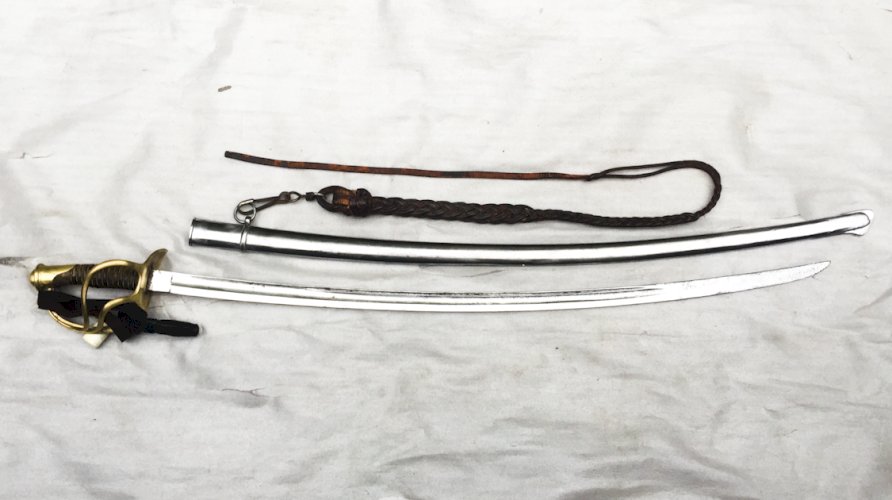 RARE & MASSIF SABRE PALASH SOUS-OFF. FRANCAIS, CAVALERIE LEGERE, JULIEN DEMERAT, XIX, ORIGINAL