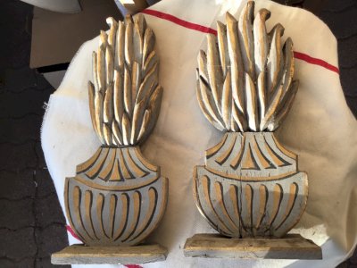 RARE Ornamentation Flame Decoration Patinated Wooden 19th Century. Theater? Fireplace