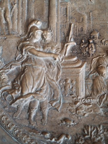 Rare Paire de coupes en bronze second empire à l'antique : Le triomphe de la Vertu, et Neptune et Amphitrite