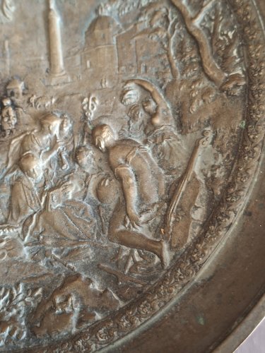 Rare Paire de coupes en bronze second empire à l'antique : Le triomphe de la Vertu, et Neptune et Amphitrite