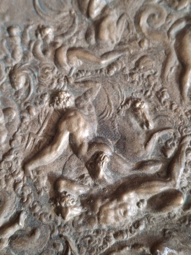 Rare Paire de coupes en bronze second empire à l'antique : Le triomphe de la Vertu, et Neptune et Amphitrite