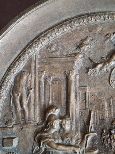 Rare Paire de coupes en bronze second empire à l'antique : Le triomphe de la Vertu, et Neptune et Amphitrite