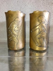 rare pair of carved sockets, dated and signed 1918 in good condition