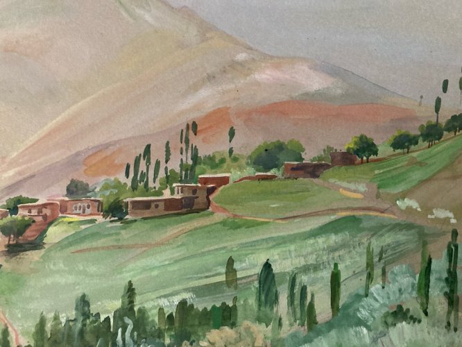 Rare  peinture Gouache 1944 Papier Fort Orientaliste Iran Orientalisme Art