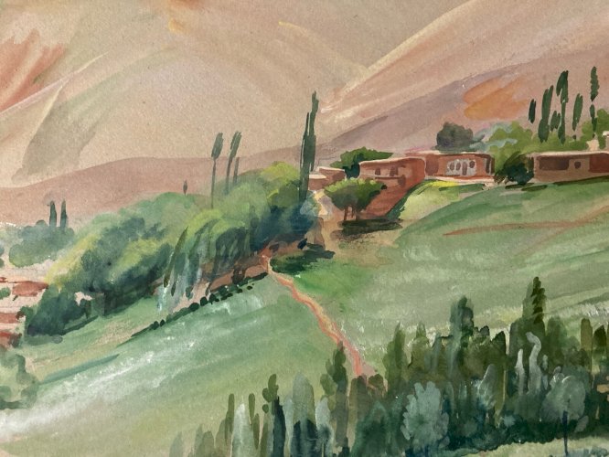 Rare  peinture Gouache 1944 Papier Fort Orientaliste Iran Orientalisme Art