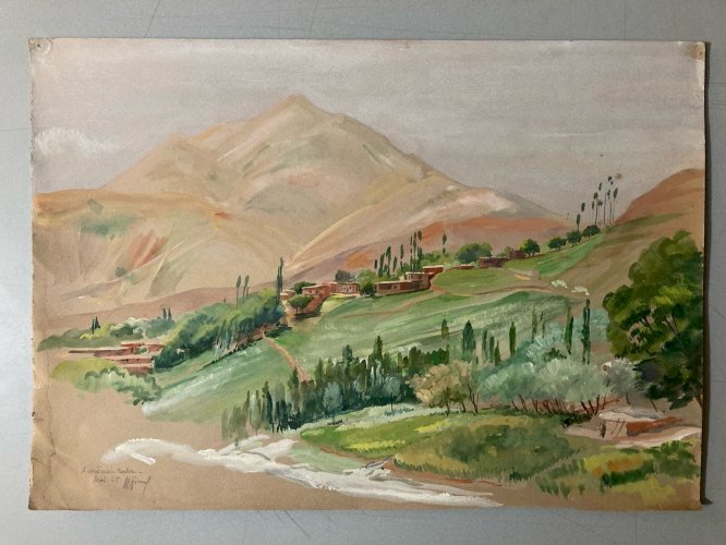 Rare  peinture Gouache 1944 Papier Fort Orientaliste Iran Orientalisme Art