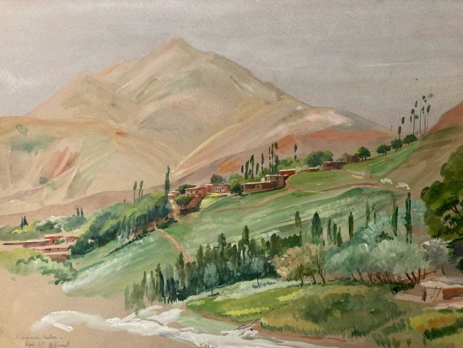 Rare  peinture Gouache 1944 Papier Fort Orientaliste Iran Orientalisme Art