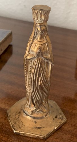 rare petite Vierge Notre Dame de Lourdes en verre doré à l'or XIXe