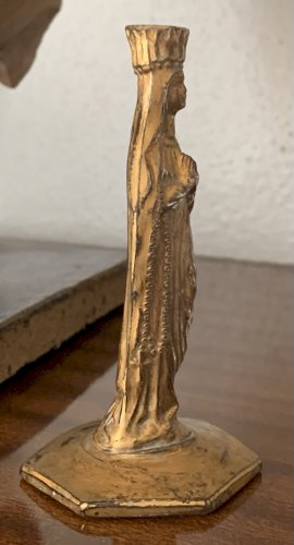 rare petite Vierge Notre Dame de Lourdes en verre doré à l'or XIXe