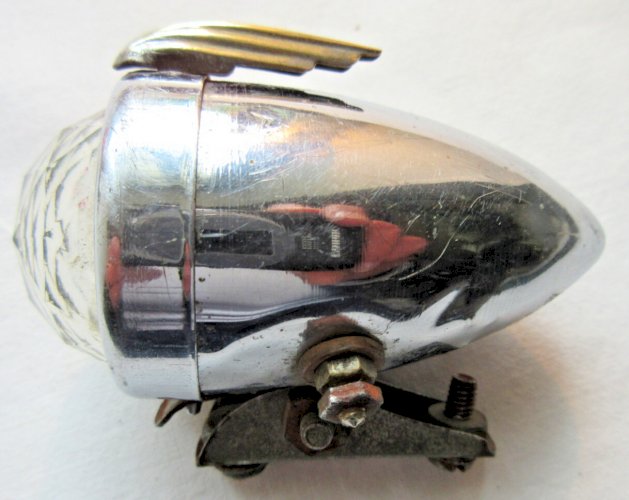 RARE Phare de vélo d'enfant 1940 - 50, métal chromé et laiton, verre à facettes